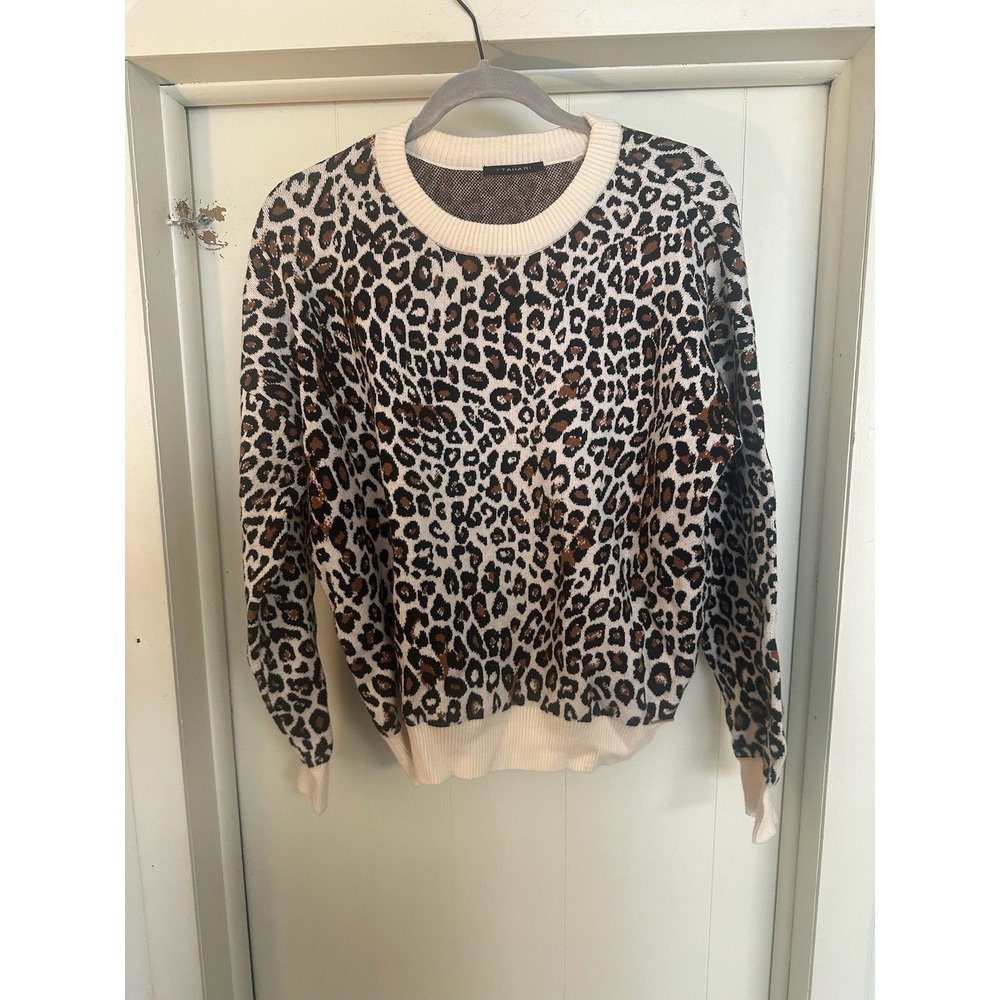 Tahari Pull Over Sweater Soft Leopard Animal Print Brown Black Size Small